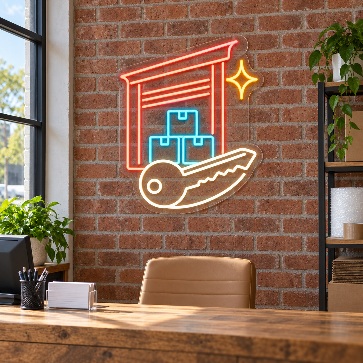 Storage Door & Boxes LED Neon Sign for Self Storage Offices - interior setting