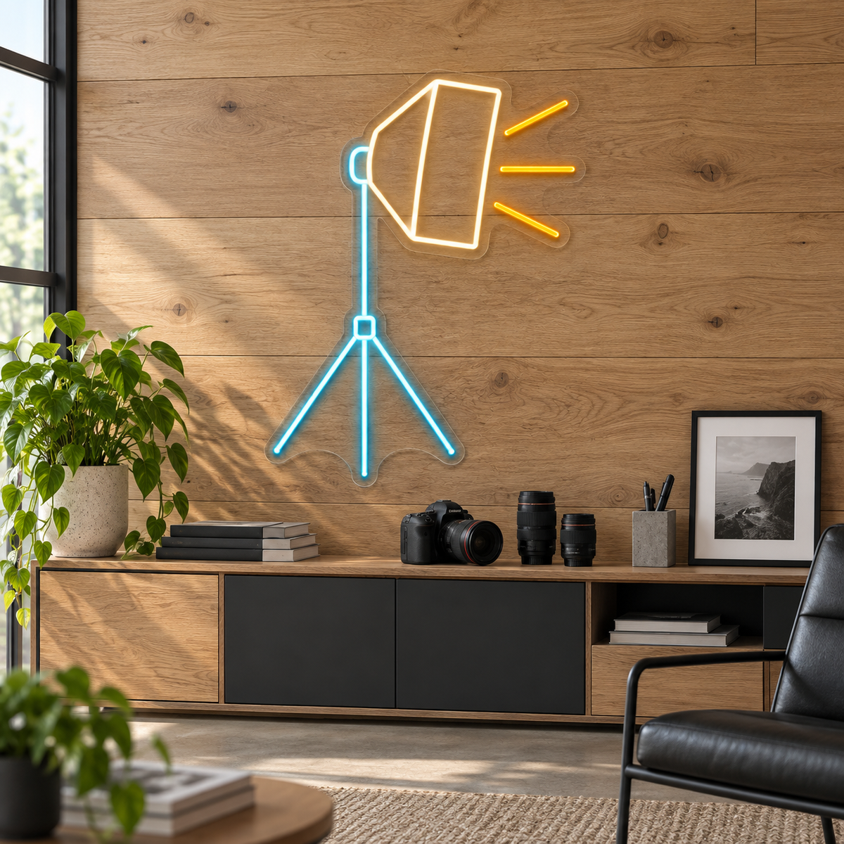 Angled Softbox & Tripod LED Neon Sign for Photo Studios - interior setting