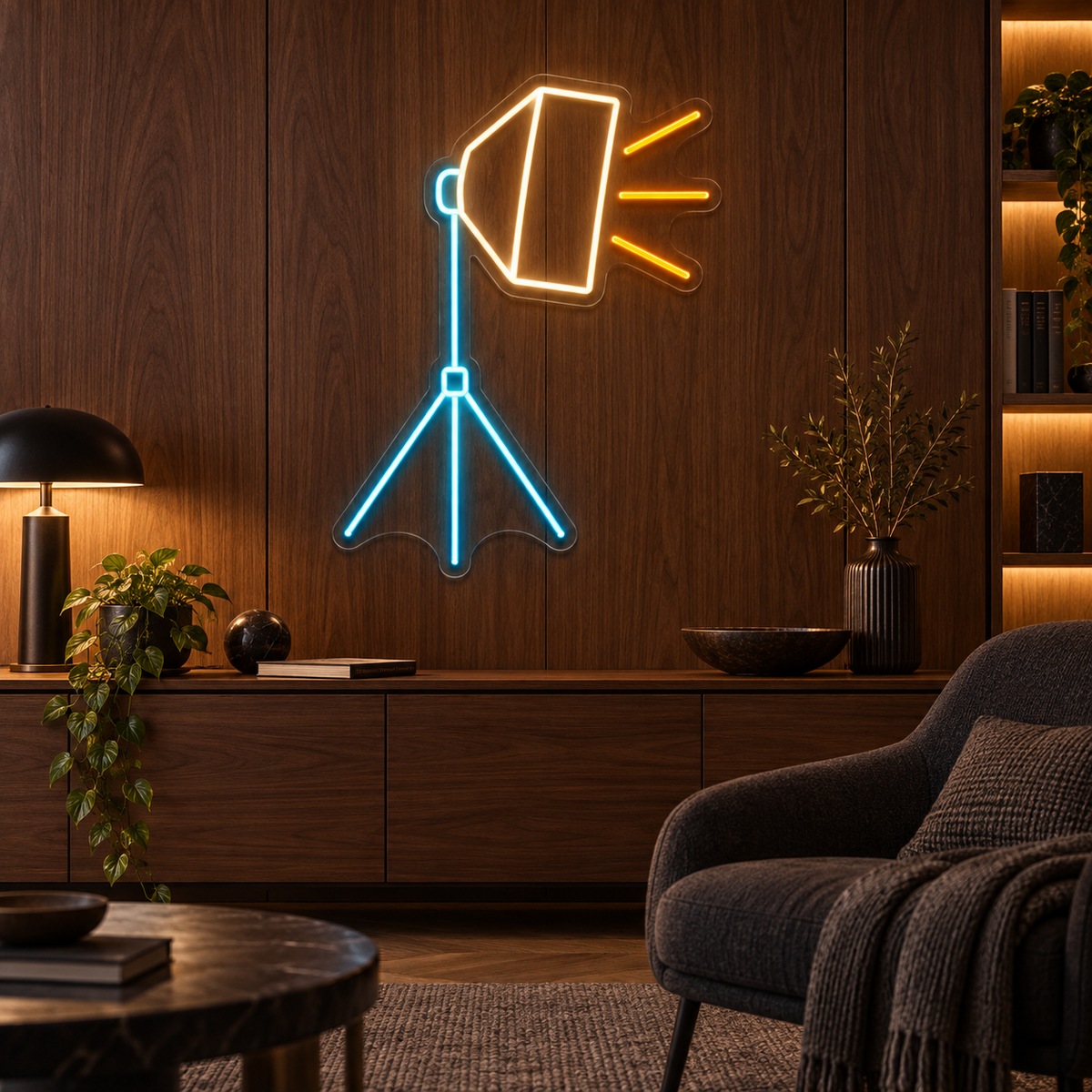 Angled Softbox & Tripod LED Neon Sign for Photo Studios - interior setting