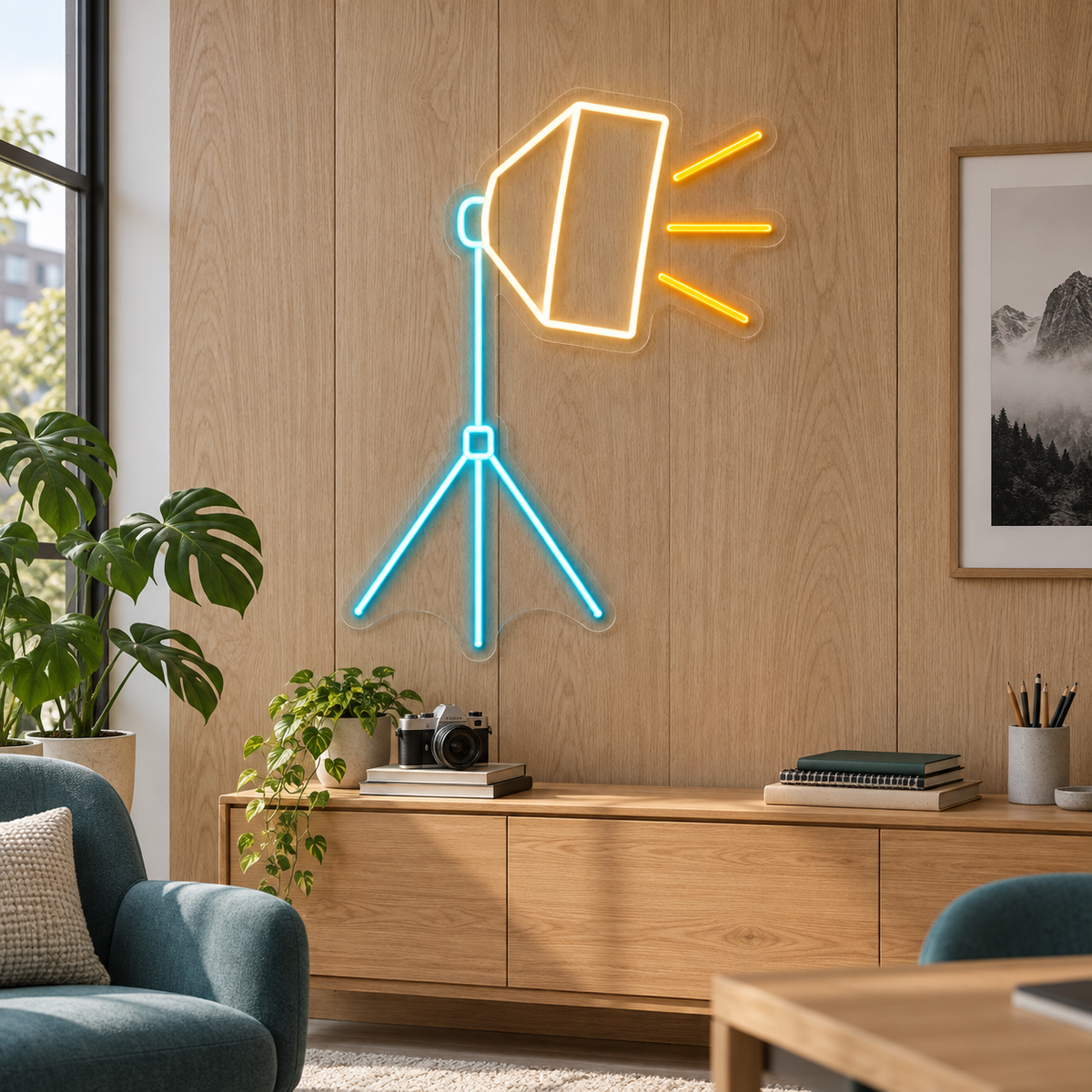 Angled Softbox & Tripod LED Neon Sign for Photo Studios - interior setting