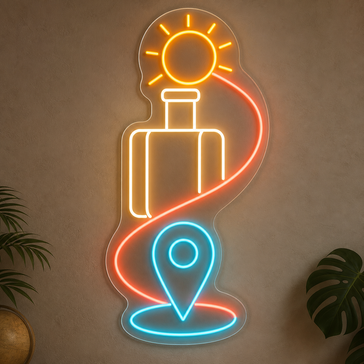 Sun & Suitcase LED Neon Sign for Travel Agencies - design reference
