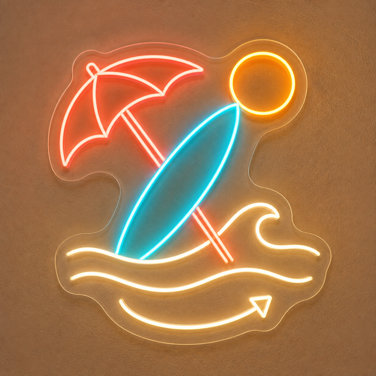 Surfboard & Beach Umbrella LED Neon Sign for Beach Rental Shops - design reference