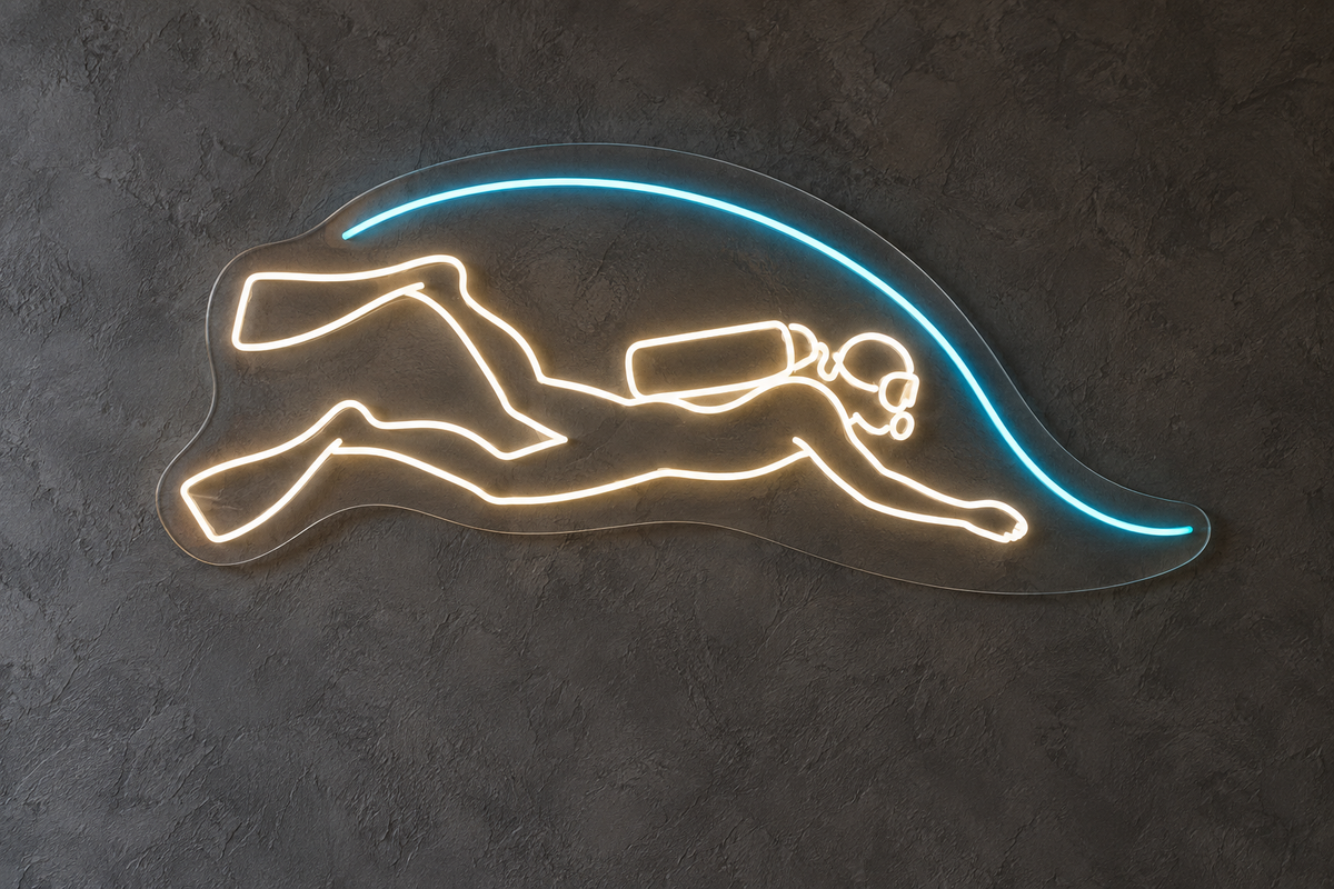 Scuba Diver & Wave LED Neon Sign for Dive Centers - design reference
