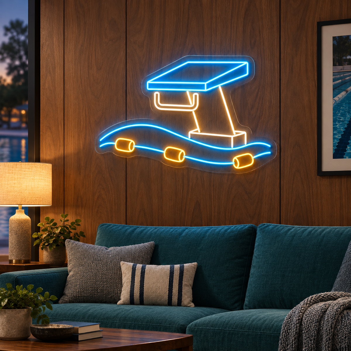 Swimming Starting Block & Lane Floats LED Neon Sign for Swim Schools - interior setting