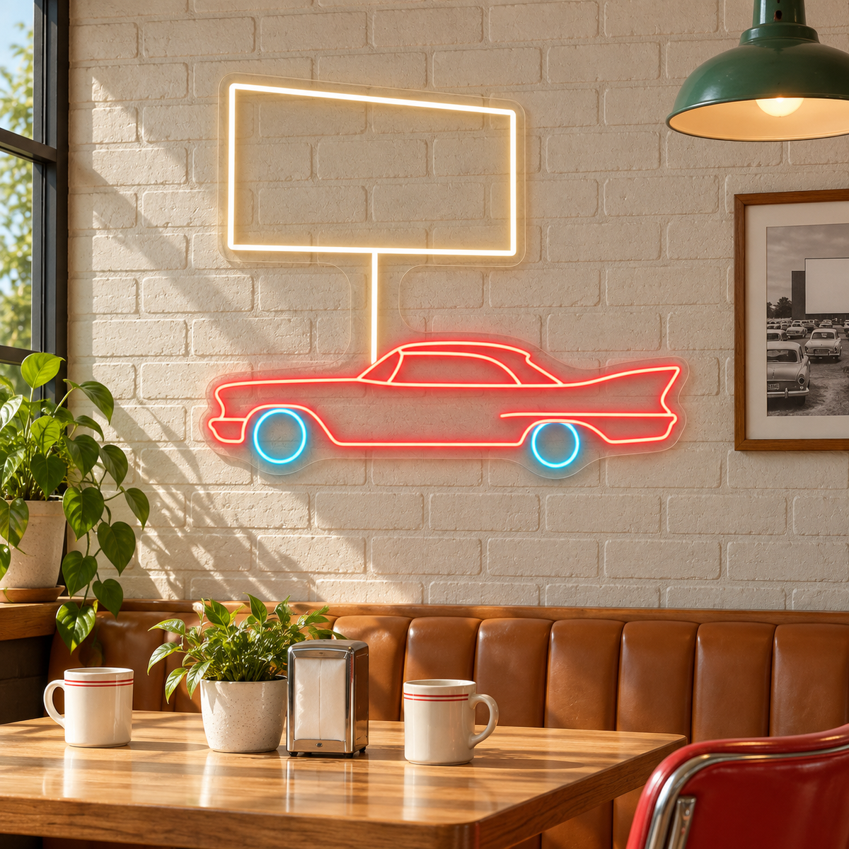 Classic Car & Drive-In LED Neon Sign for Drive-In Theaters - interior setting