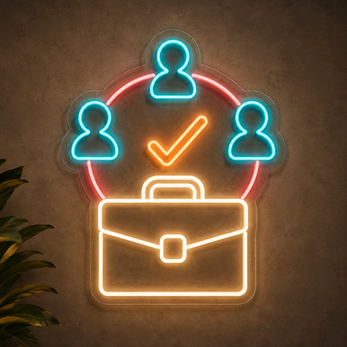 Team Network & Briefcase LED Neon Sign for Staffing Agencies - design reference