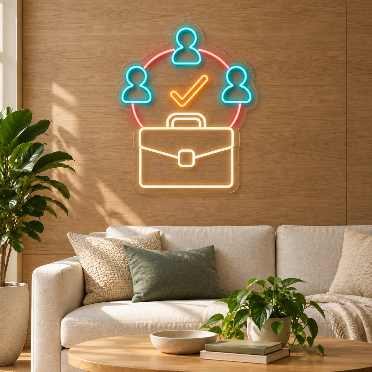 Team Network & Briefcase LED Neon Sign for Staffing Agencies - interior setting