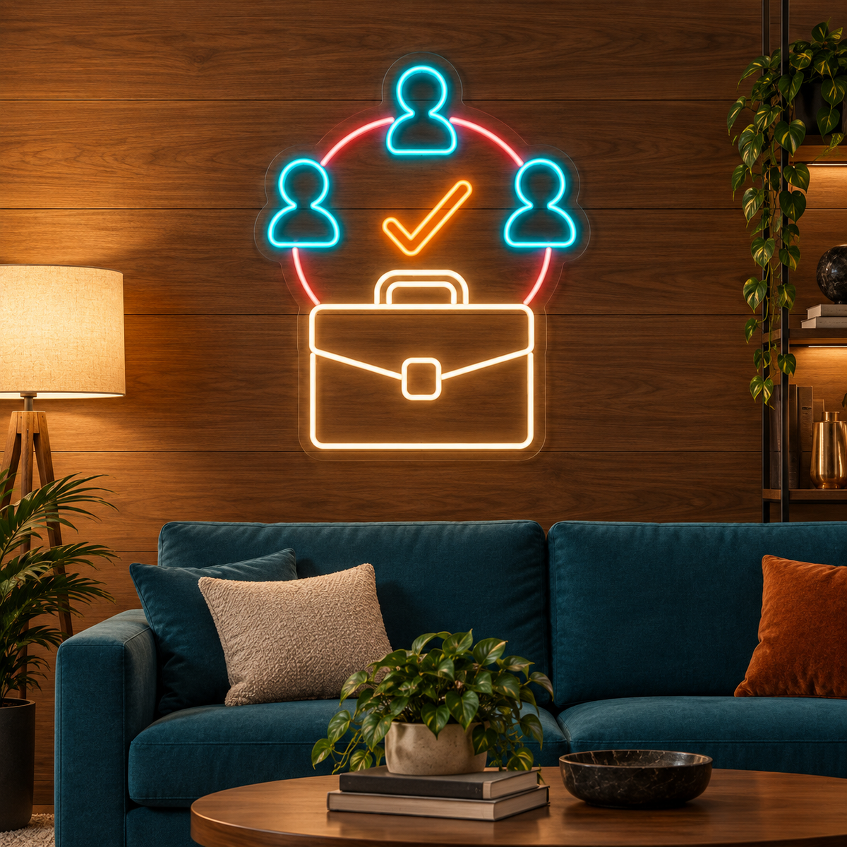 Team Network & Briefcase LED Neon Sign for Staffing Agencies - interior setting