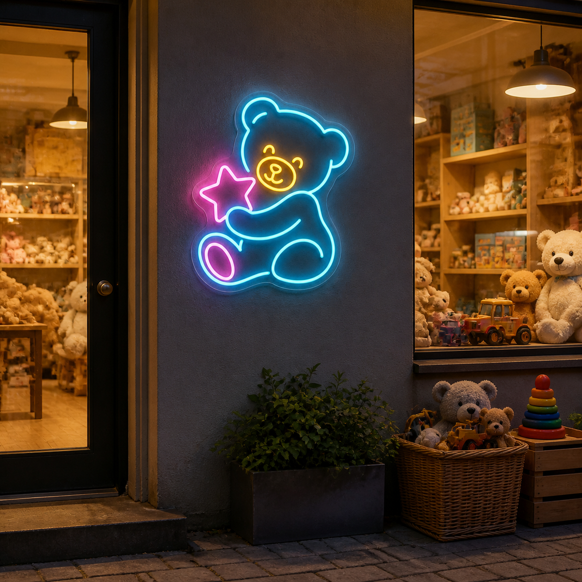 Teddy Bear Holding Star LED Neon Sign for Toy Shops - interior setting
