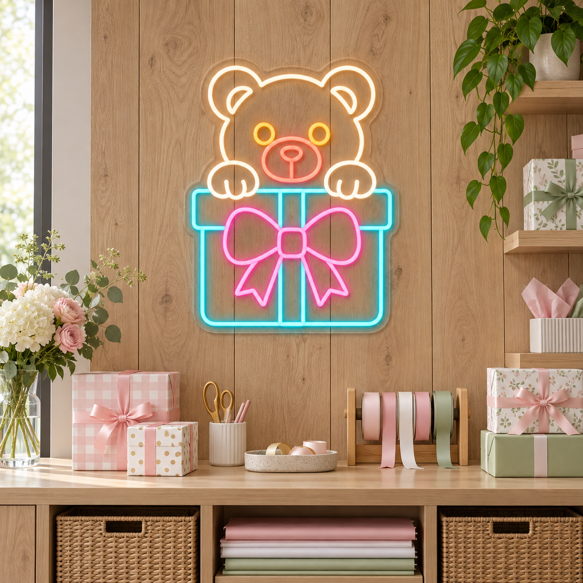 Teddy Bear Gift LED Neon Sign for Kids' Party Venues - interior setting