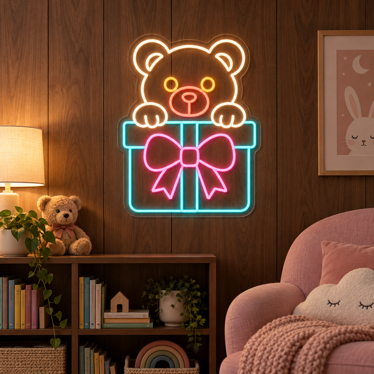 Teddy Bear Gift LED Neon Sign for Kids' Party Venues - interior setting