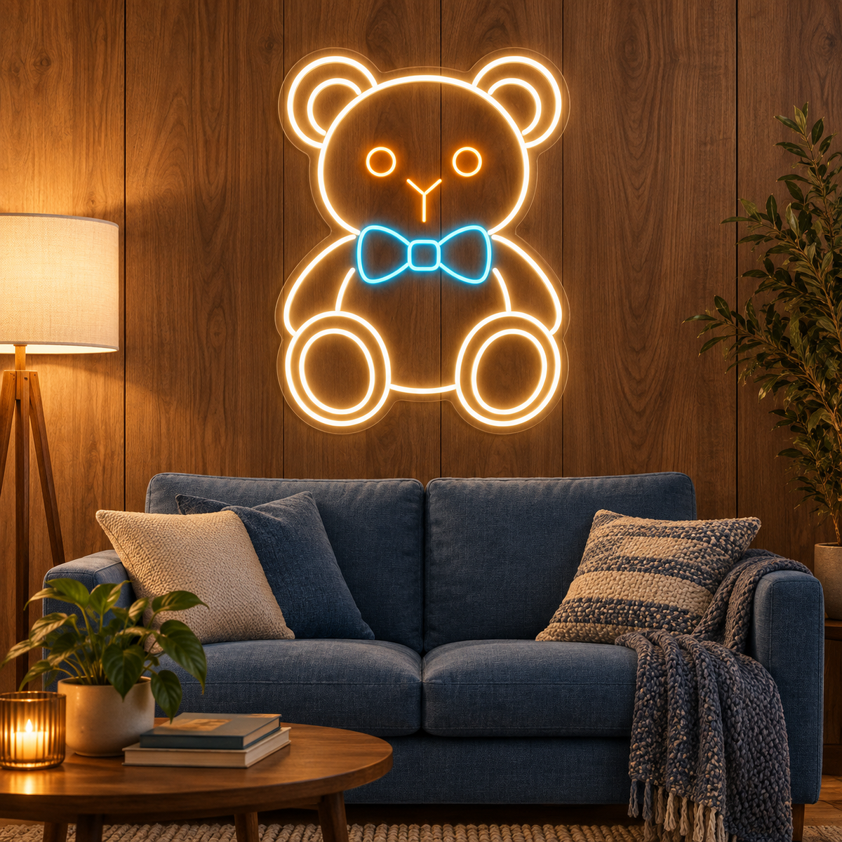 Teddy Bear & Bow Tie LED Neon Sign for Indoor Playgrounds - interior setting