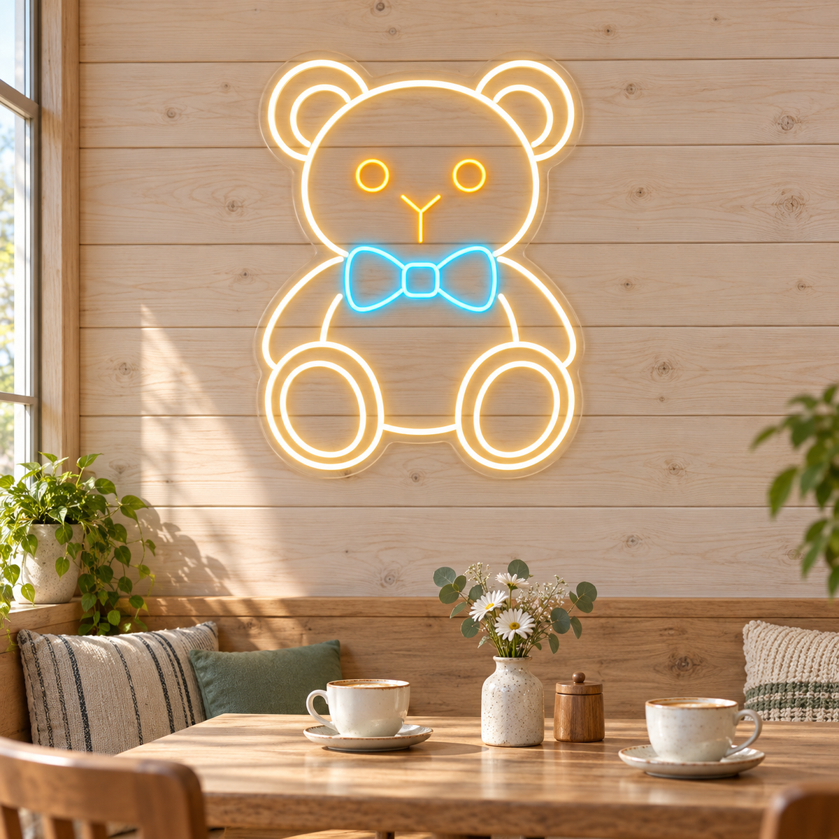 Teddy Bear & Bow Tie LED Neon Sign for Indoor Playgrounds - interior setting