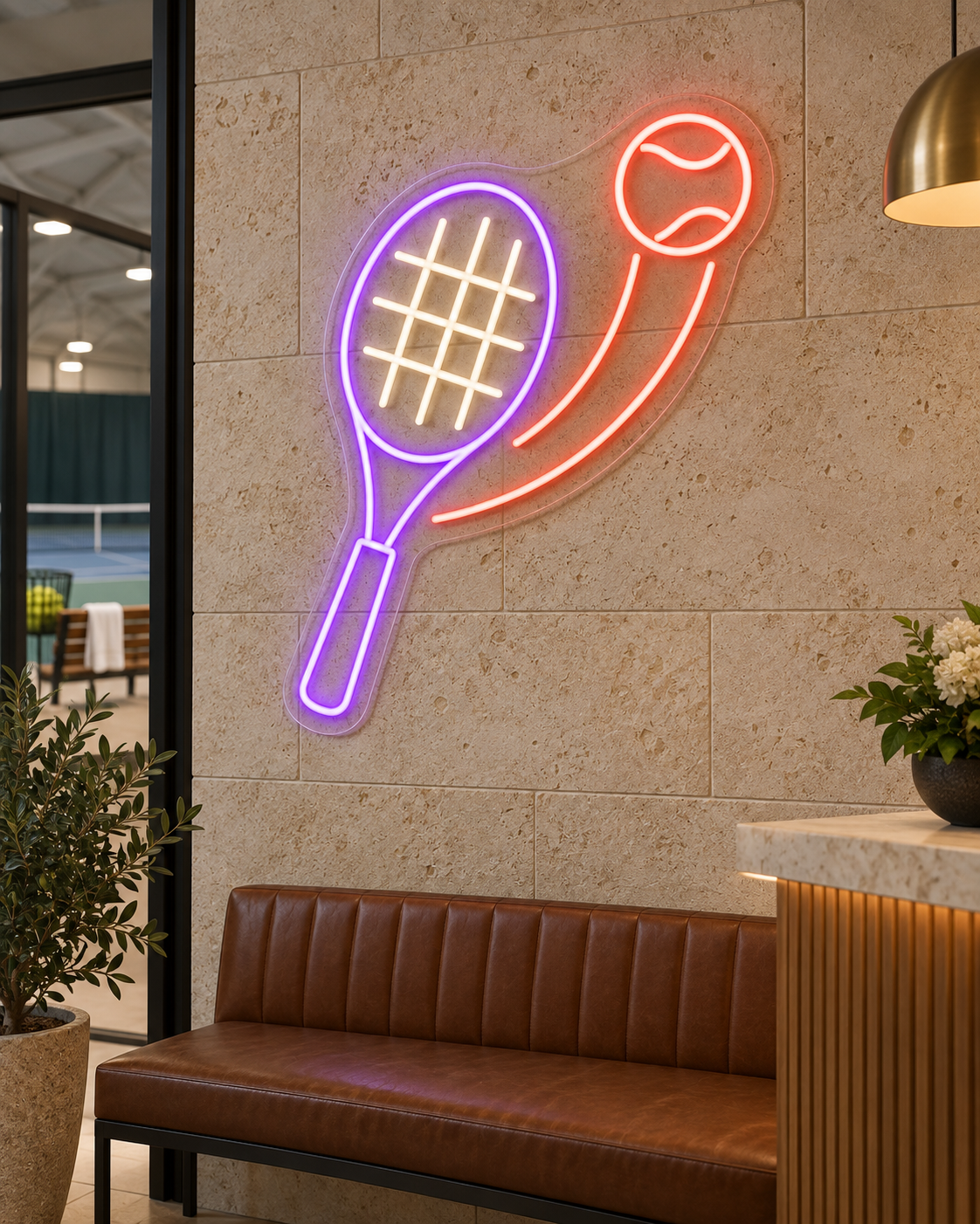 Tennis Racket and Flying Ball LED Neon Sign for Tennis Spaces - interior setting