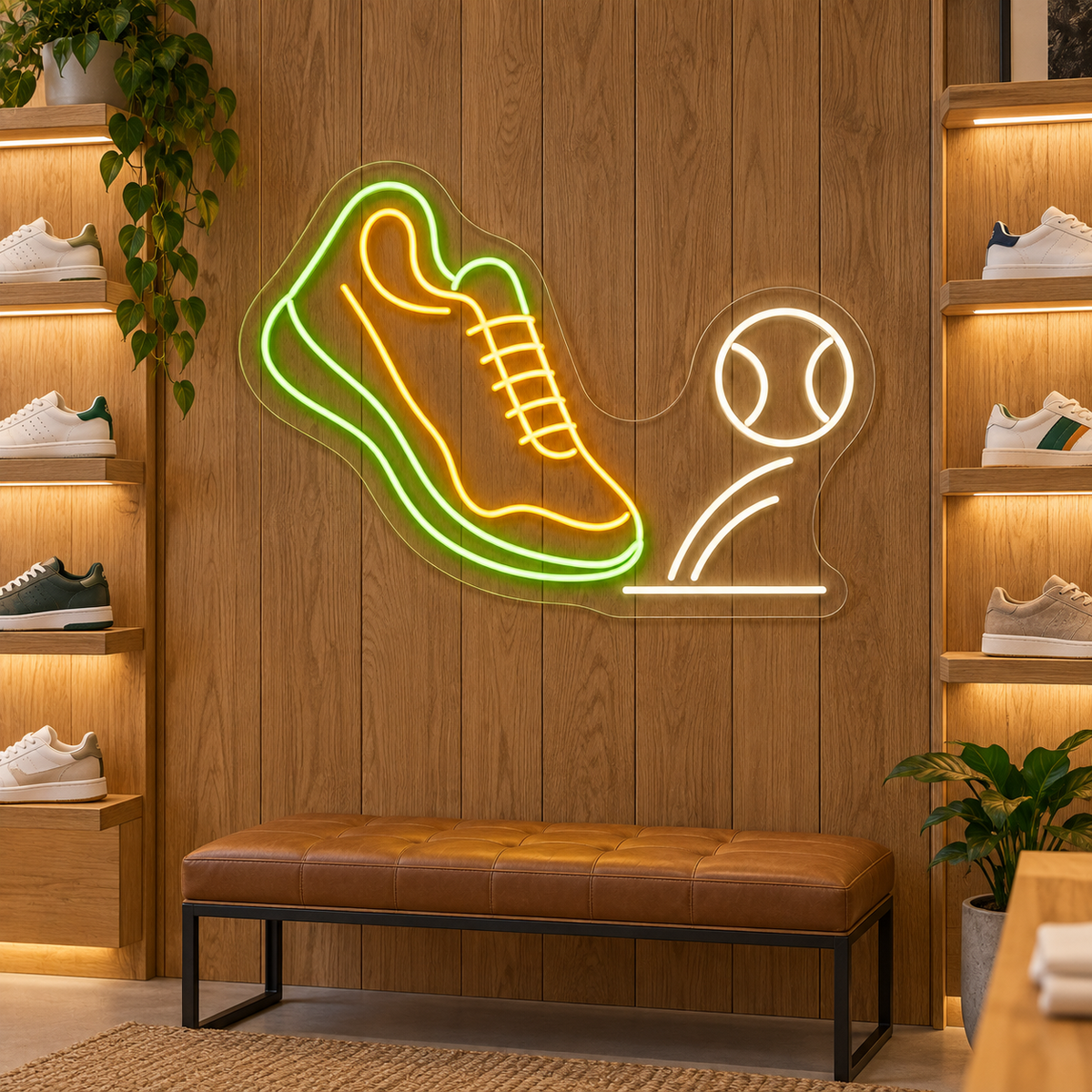Tennis Shoe and Ball LED Neon Sign for Tennis Shops - interior setting
