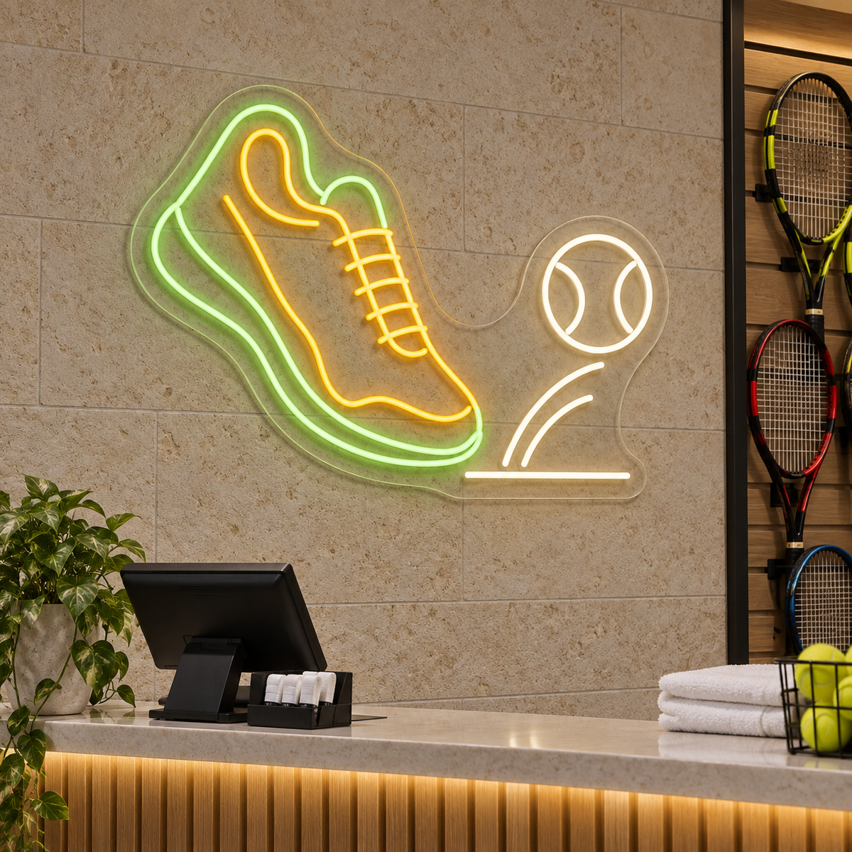 Tennis Shoe and Ball LED Neon Sign for Tennis Shops - interior setting