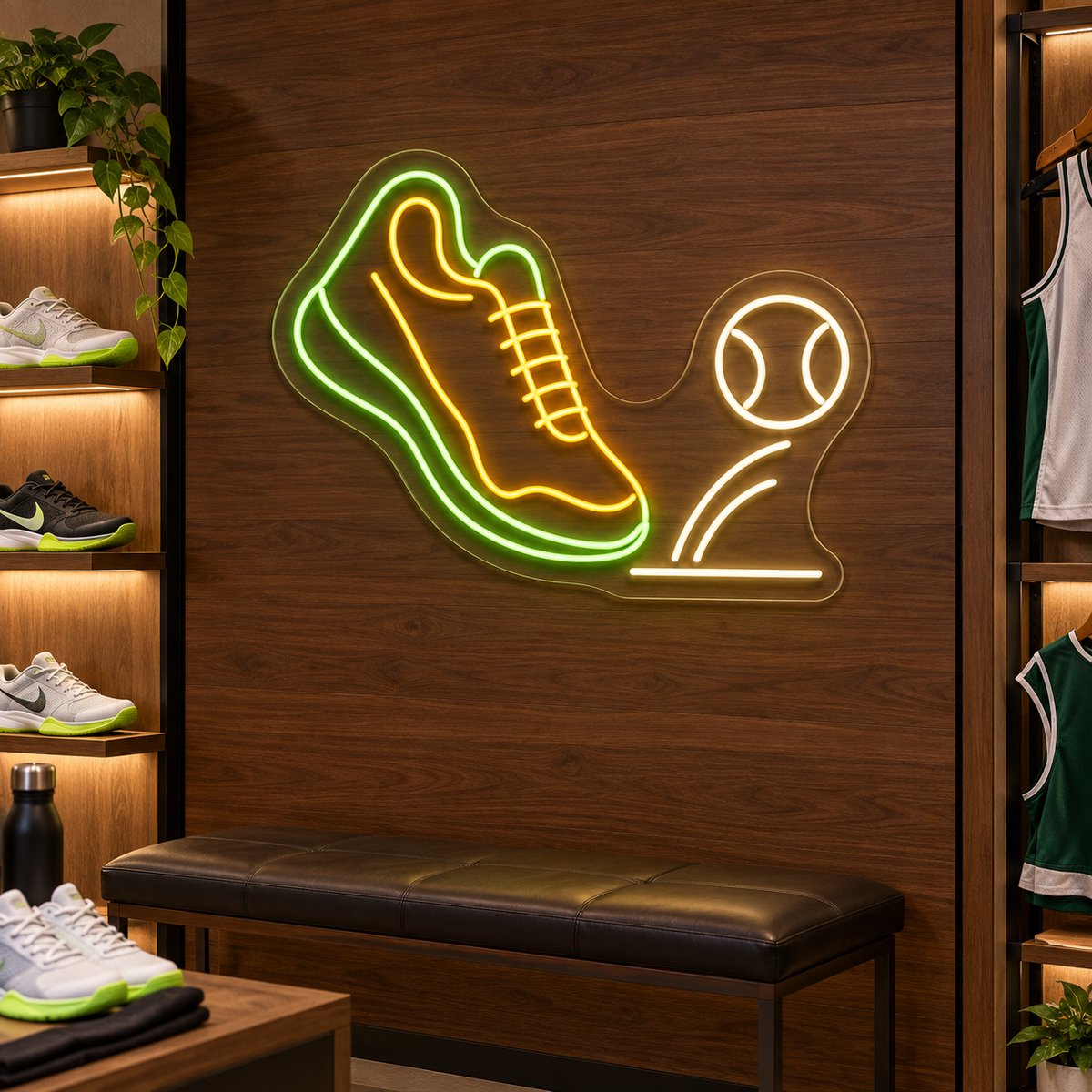 Tennis Shoe and Ball LED Neon Sign for Tennis Shops - interior setting