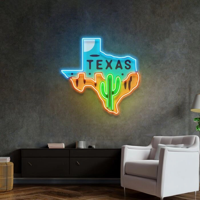 Texas State Cactus LED Neon Sign for Bar Home Western Wall Decor