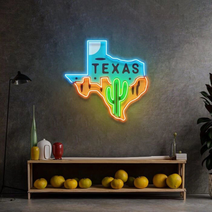 Texas State Cactus LED Neon Sign for Bar Home Western Wall Decor