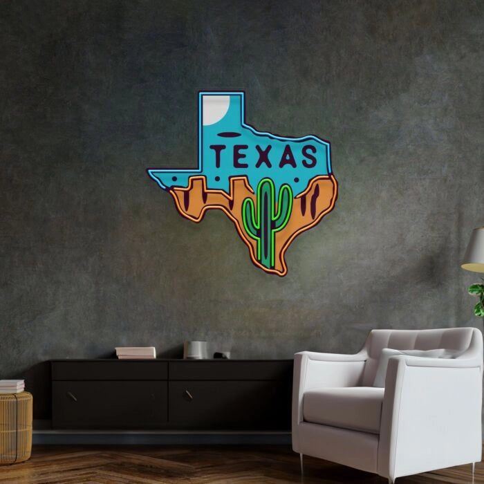 Texas State Cactus LED Neon Sign for Bar Home Western Wall Decor