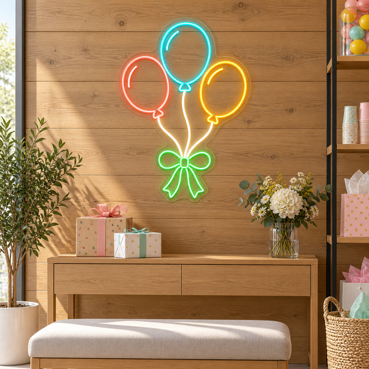 Balloons & Ribbon LED Neon Sign for Indoor Playgrounds - interior setting
