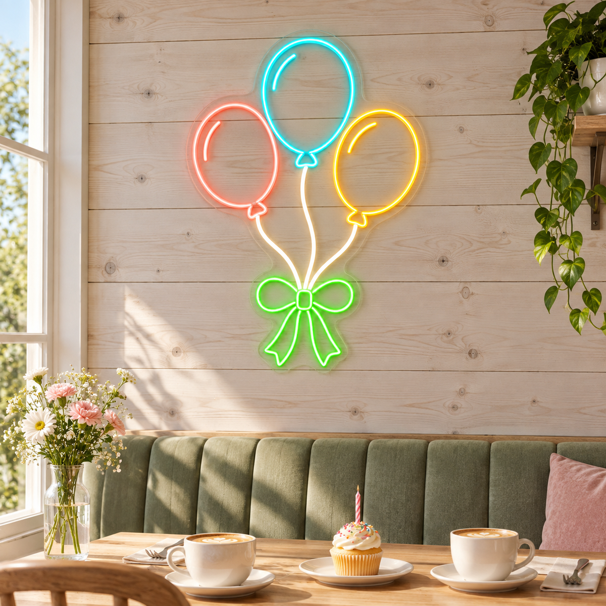 Balloons & Ribbon LED Neon Sign for Indoor Playgrounds - interior setting