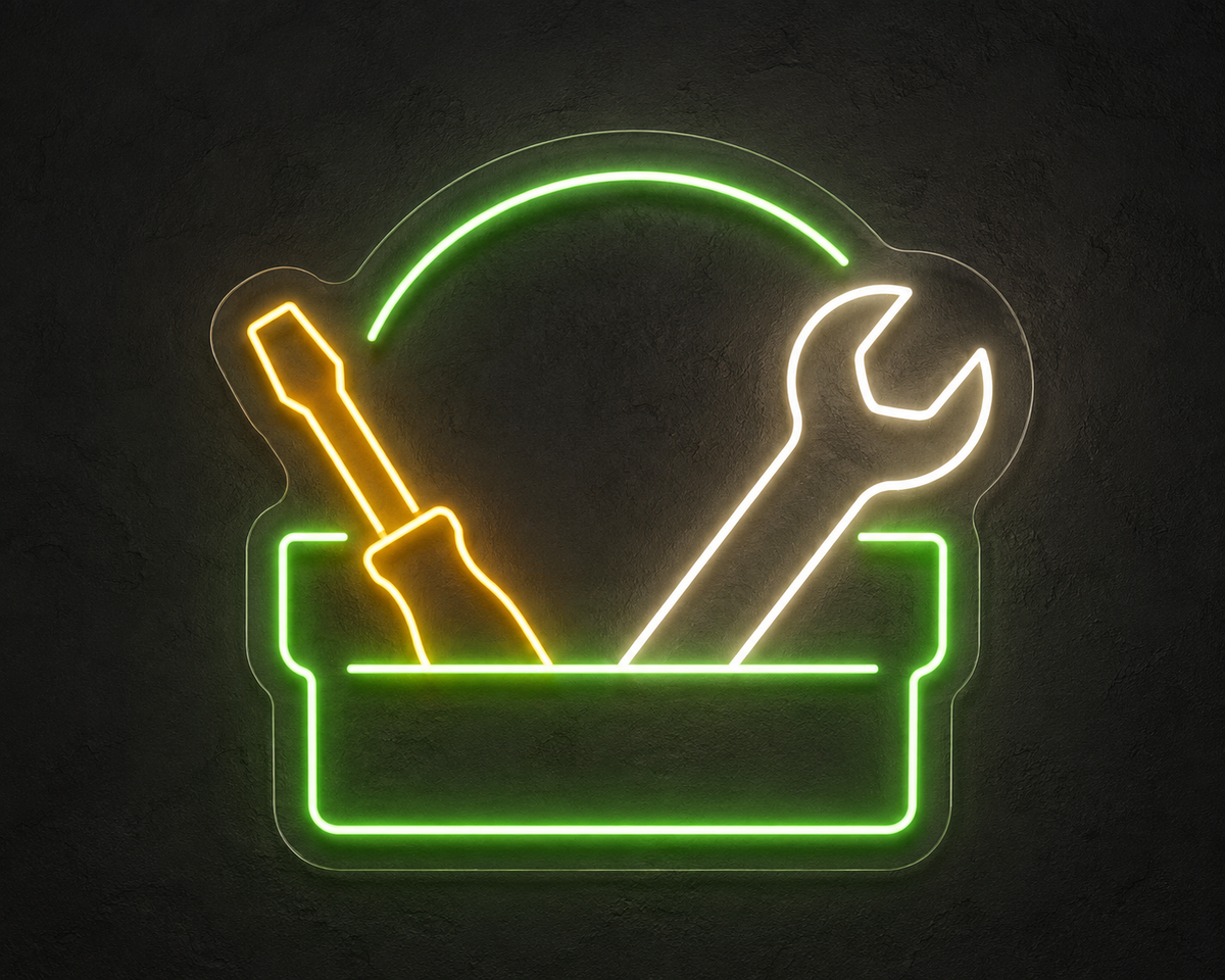 Toolbox with Wrench and Screwdriver LED Neon Sign for Workshop Decor - design reference