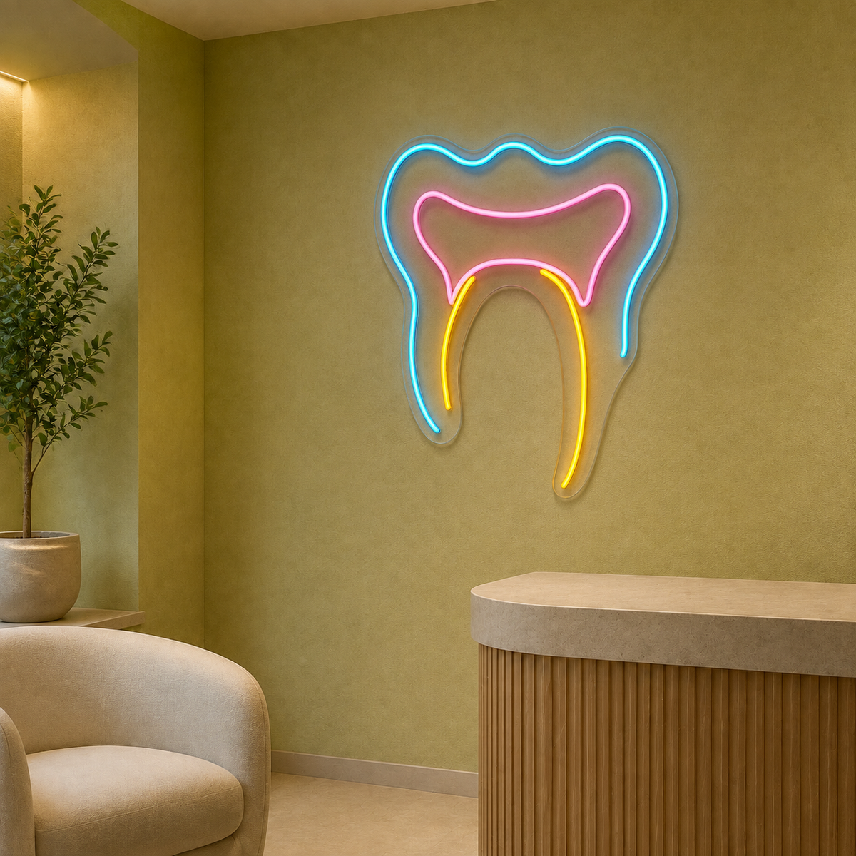 Inside the Tooth LED Neon Sign for Endodontic Clinics - interior setting