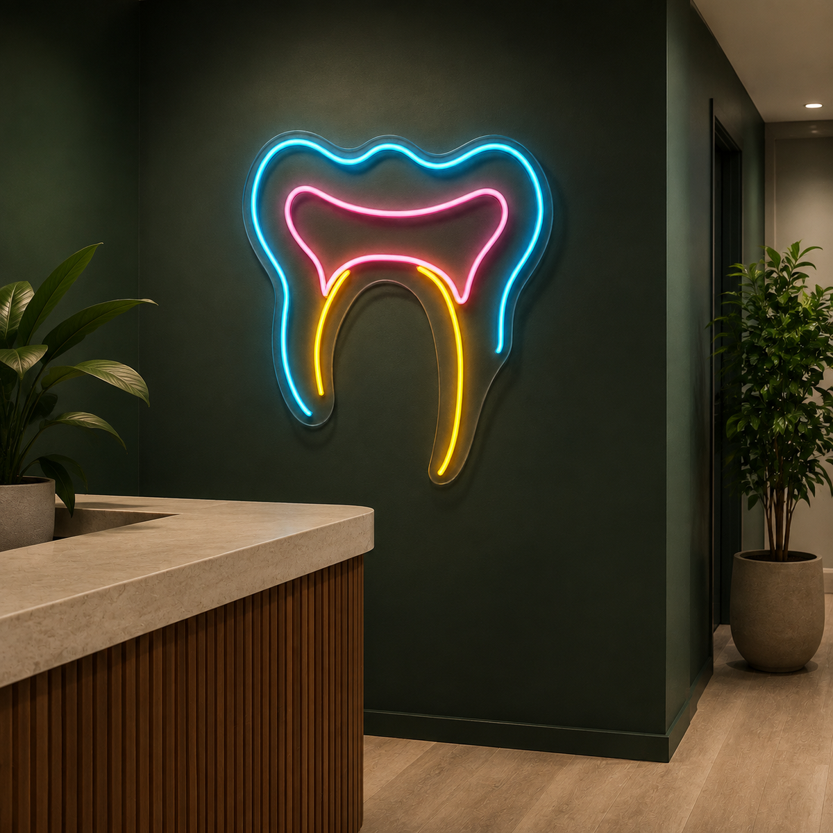 Inside the Tooth LED Neon Sign for Endodontic Clinics - interior setting