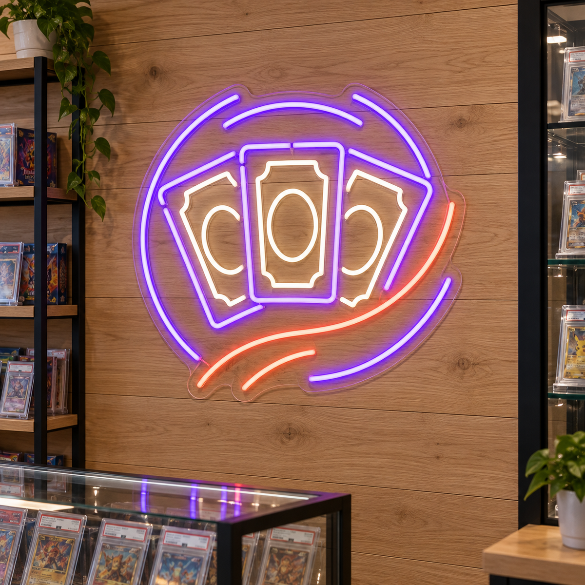 Trading Card Fan LED Neon Sign for Trading Card Shops - interior setting