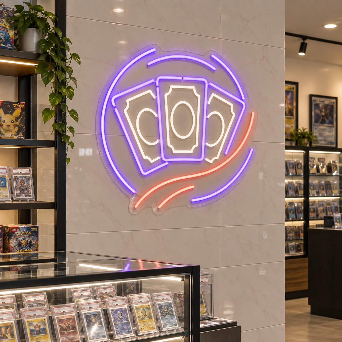 Trading Card Fan LED Neon Sign for Trading Card Shops - interior setting