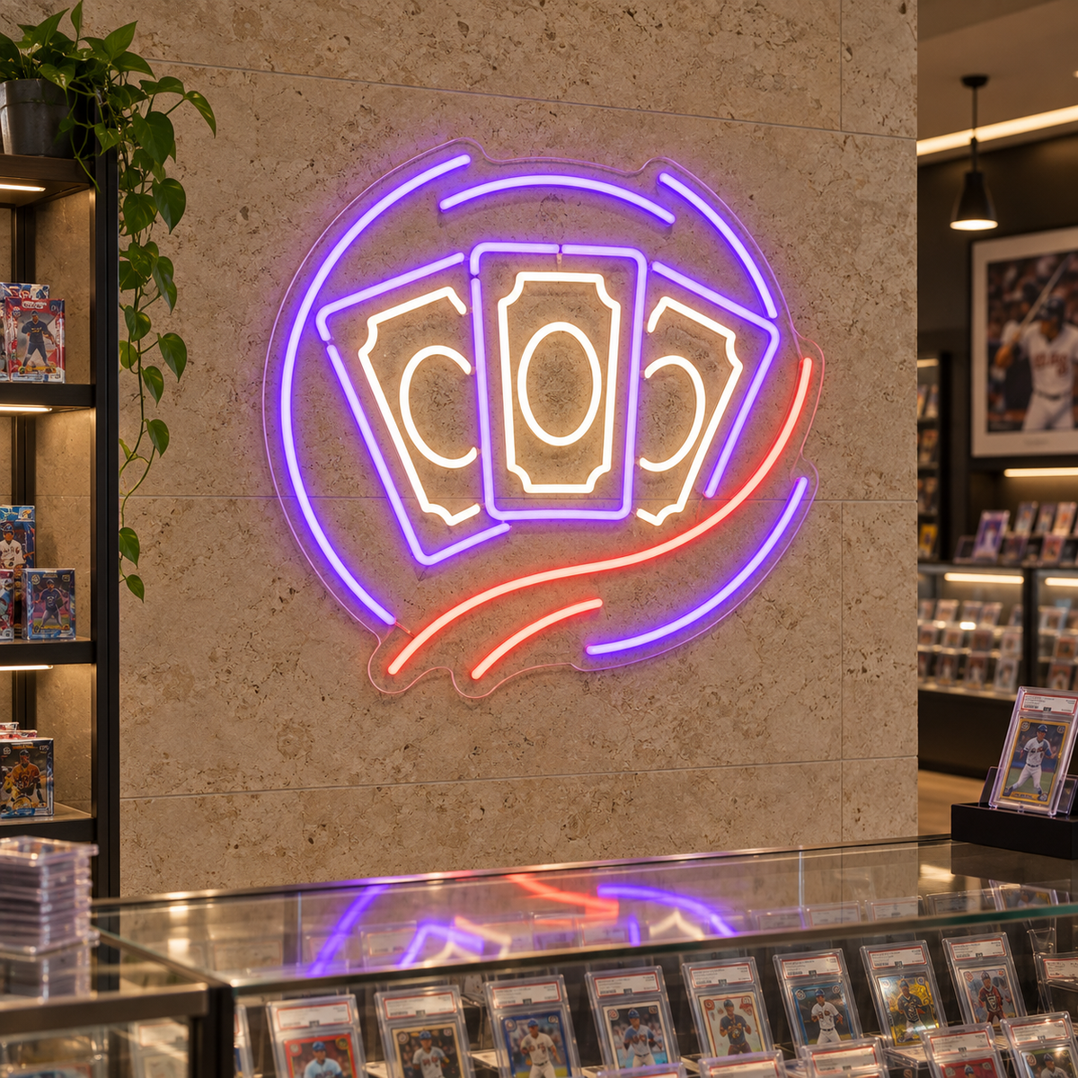 Trading Card Fan LED Neon Sign for Trading Card Shops - interior setting