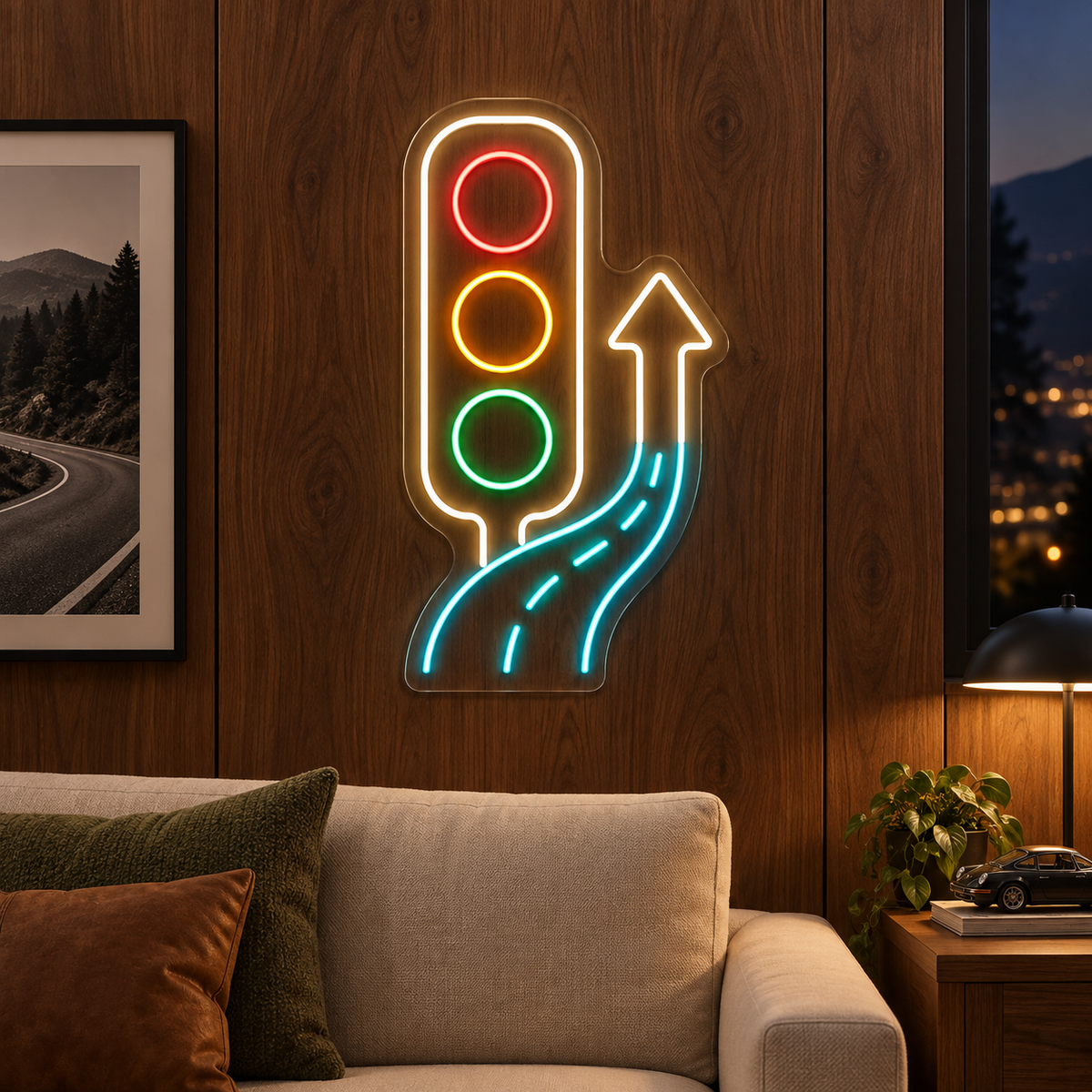 Traffic Light & Road LED Neon Sign for Driving Schools - interior setting