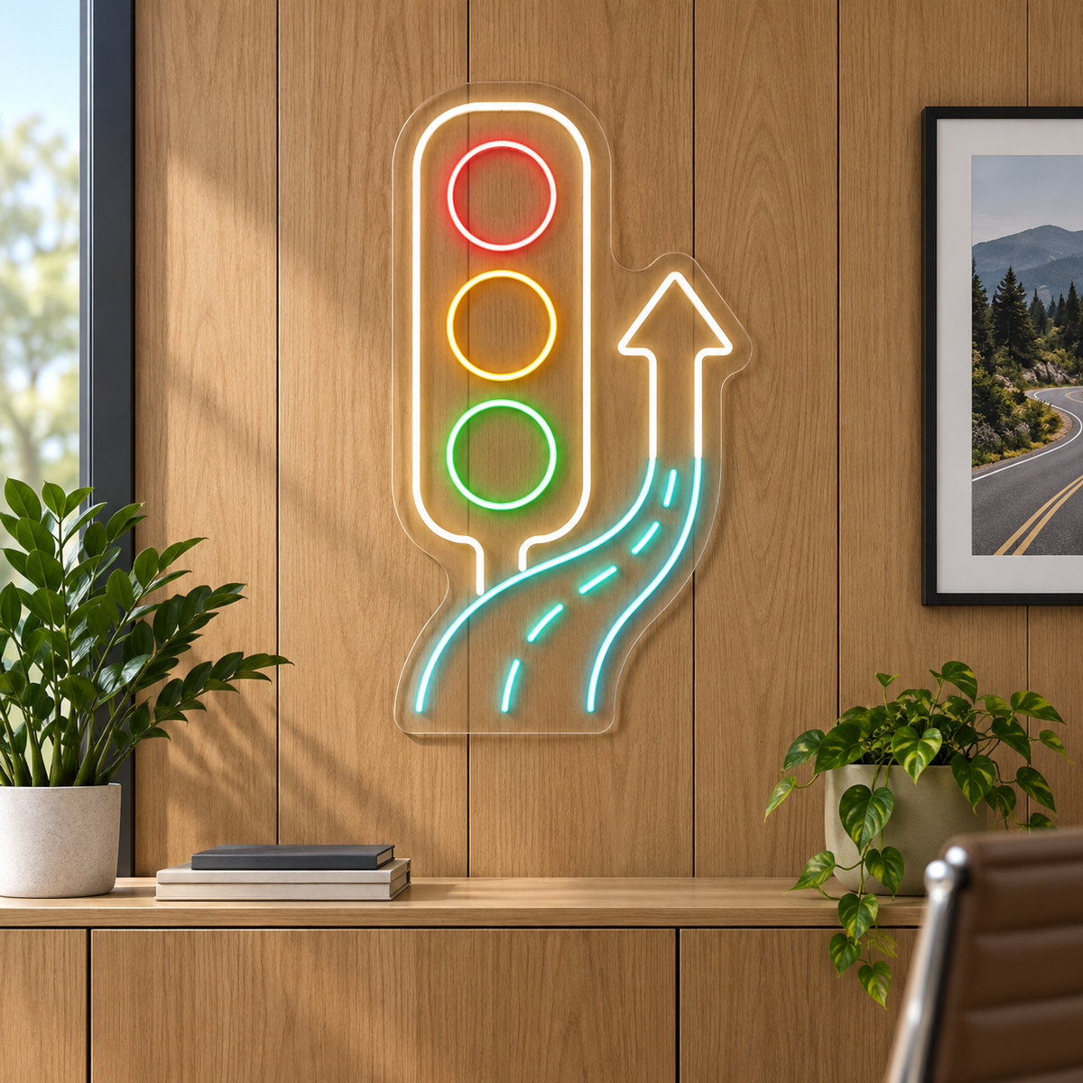 Traffic Light & Road LED Neon Sign for Driving Schools - interior setting
