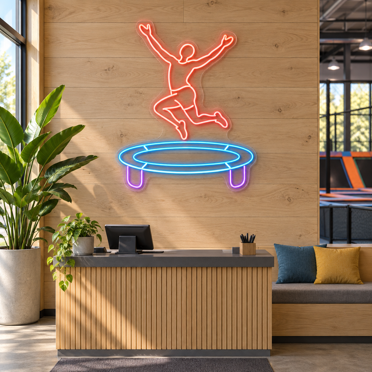 Trampoline Jump LED Neon Sign for Trampoline Parks - interior setting