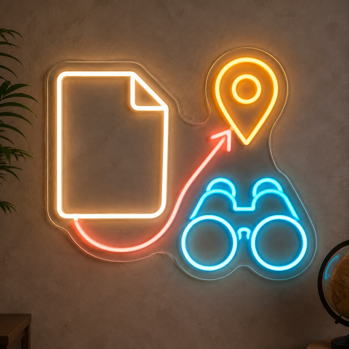 Binoculars & Location Pin LED Neon Sign for Tour Operators - design reference
