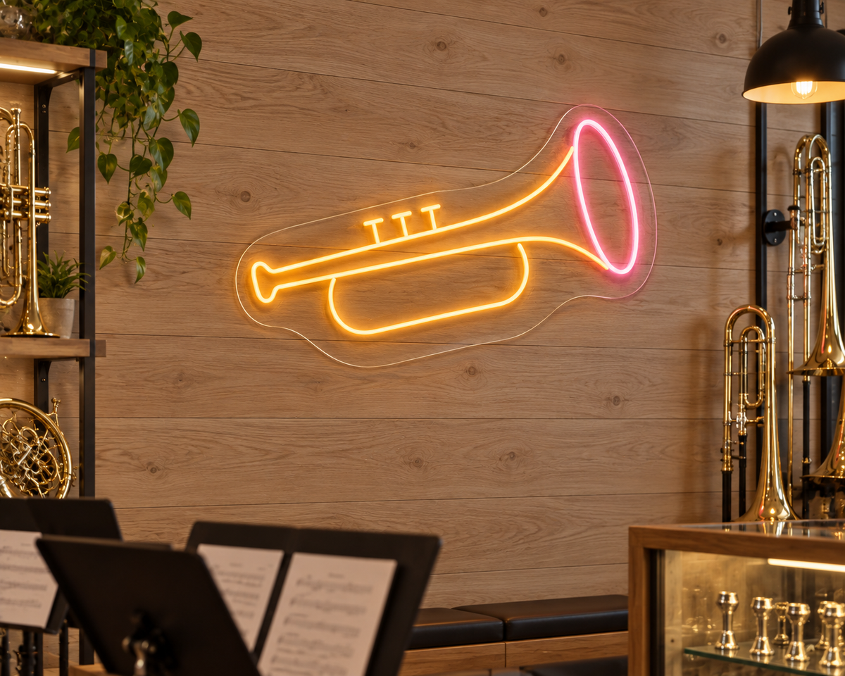Trumpet LED Neon Sign for Brass Music Spaces - interior setting