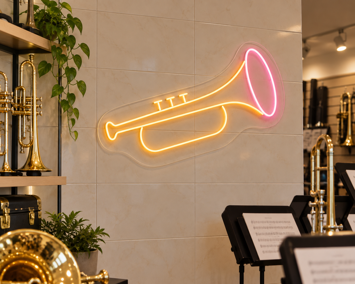 Trumpet LED Neon Sign for Brass Music Spaces - interior setting