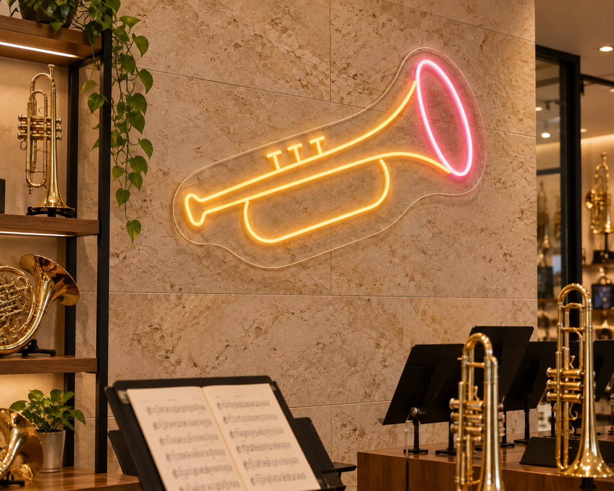 Trumpet LED Neon Sign for Brass Music Spaces - interior setting
