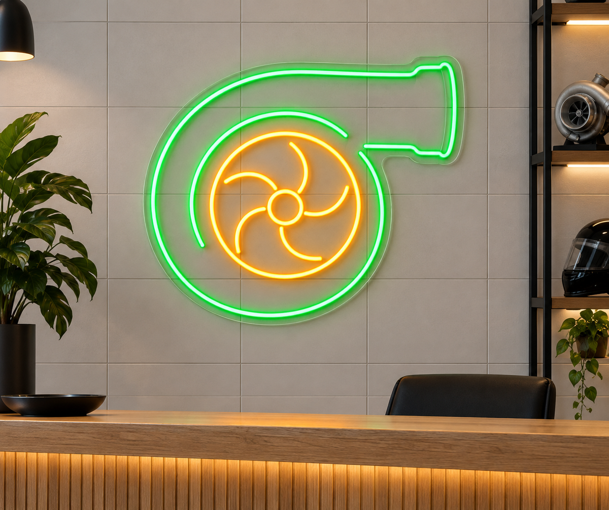 Turbocharger Turbine LED Neon Sign for Engine Shops - interior setting