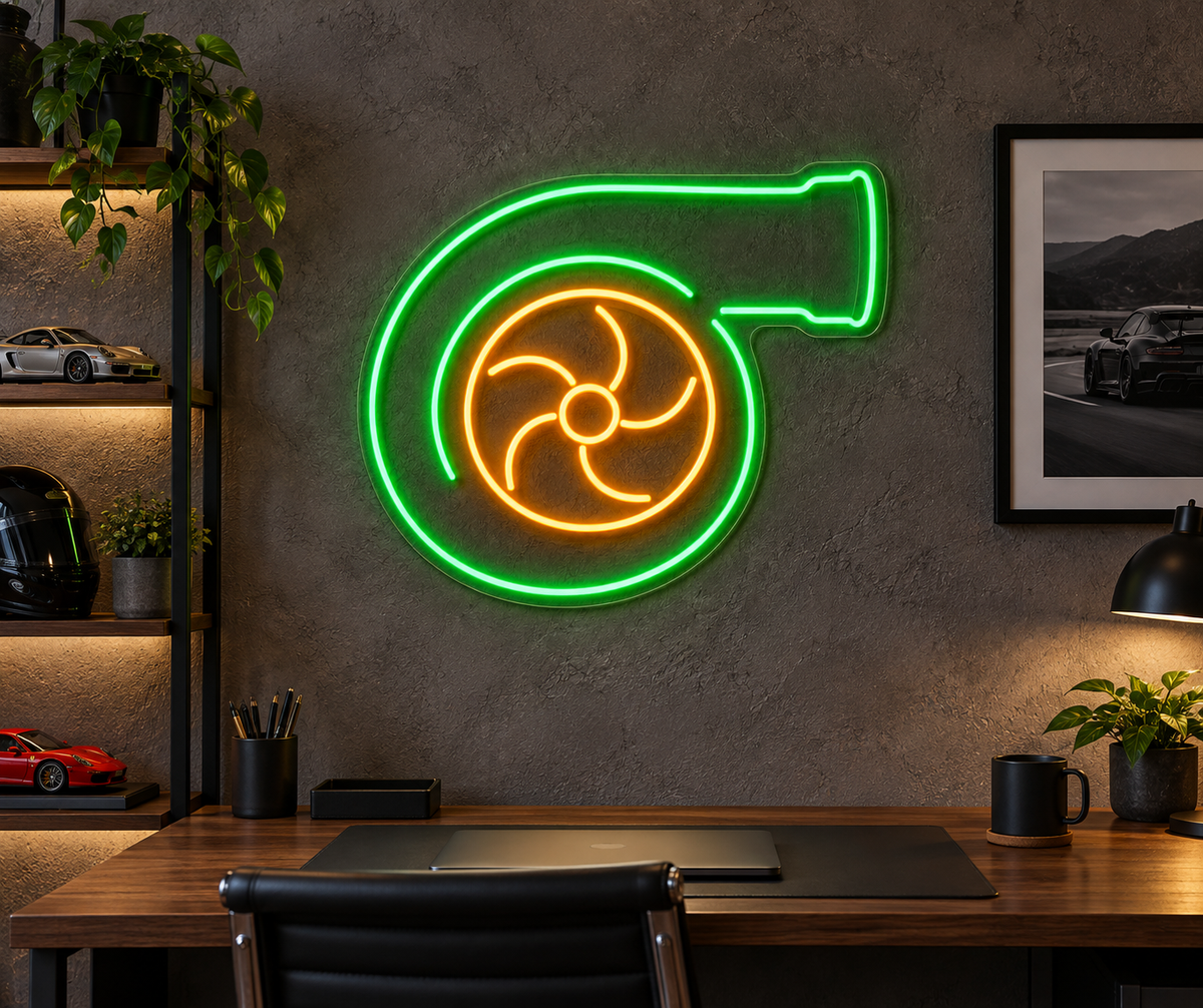Turbocharger Turbine LED Neon Sign for Engine Shops - interior setting
