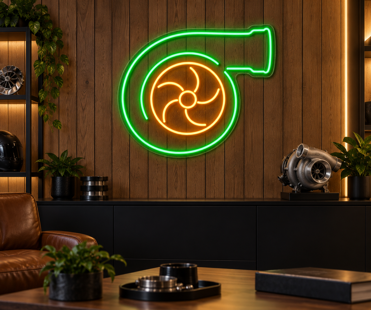 Turbocharger Turbine LED Neon Sign for Engine Shops - interior setting