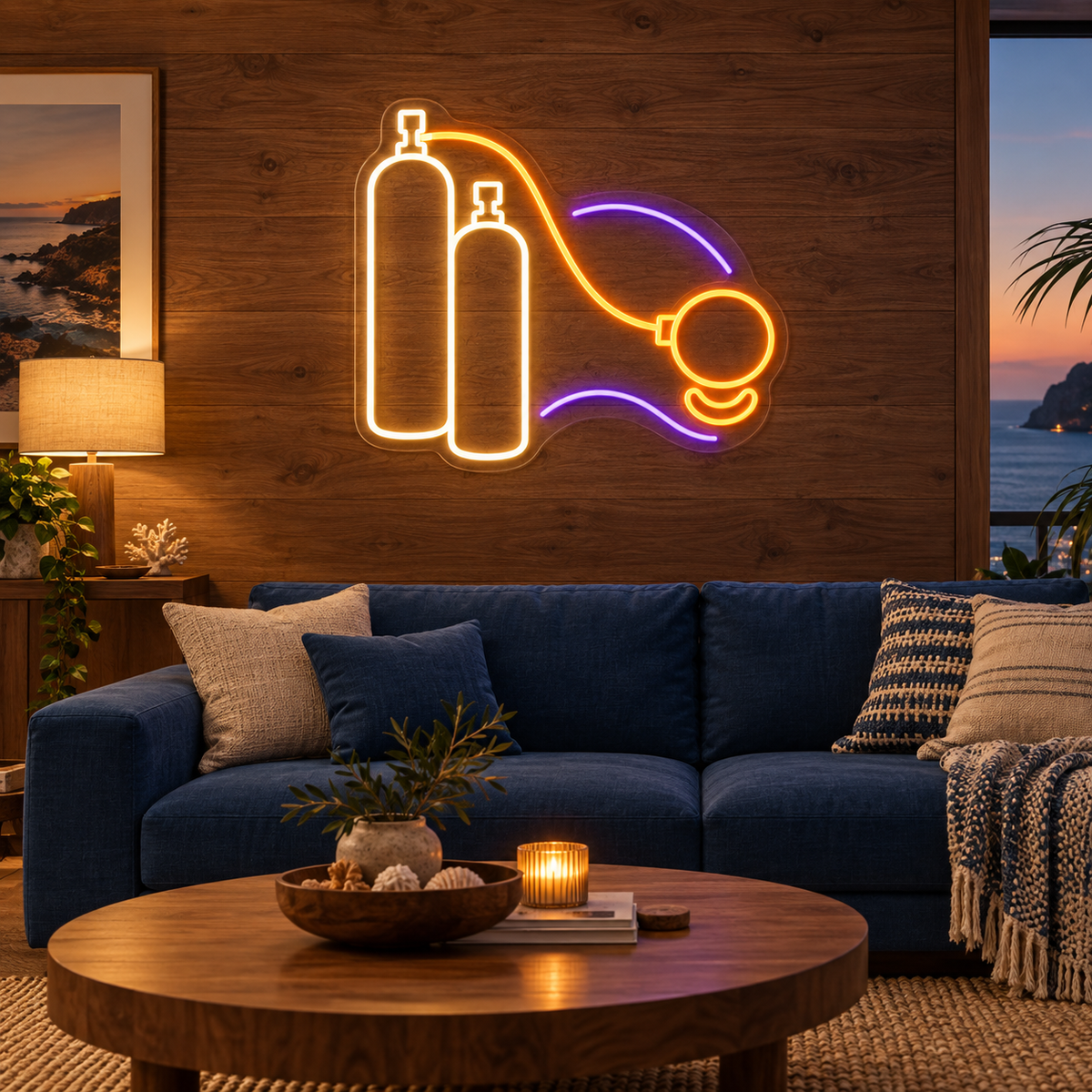 Scuba Tanks & Regulator LED Neon Sign for Dive Centers - interior setting