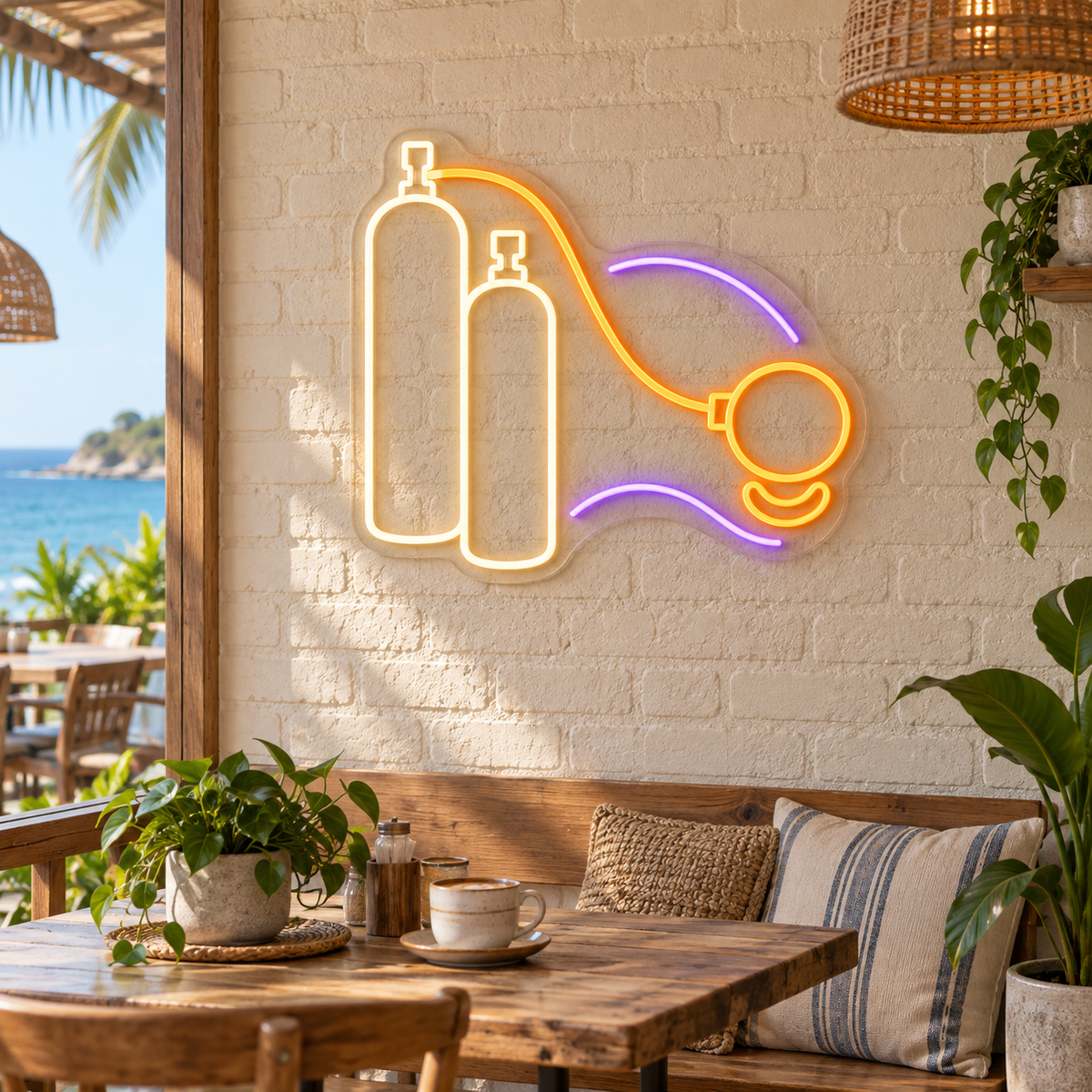 Scuba Tanks & Regulator LED Neon Sign for Dive Centers - interior setting