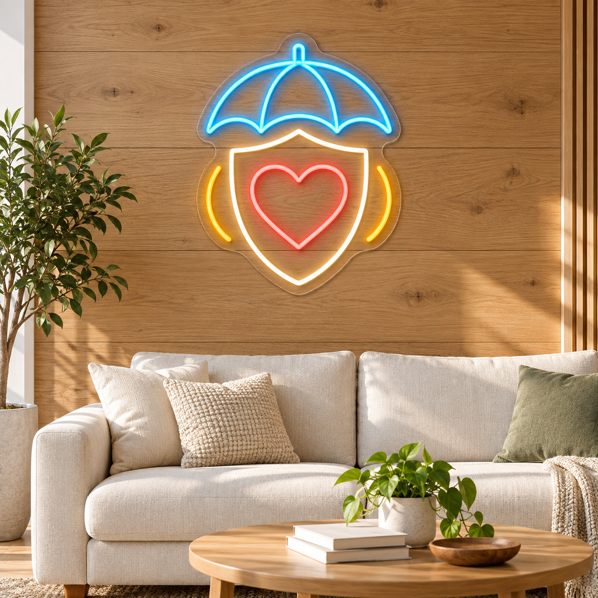 Umbrella & Heart Shield LED Neon Sign for Insurance Agencies - interior setting