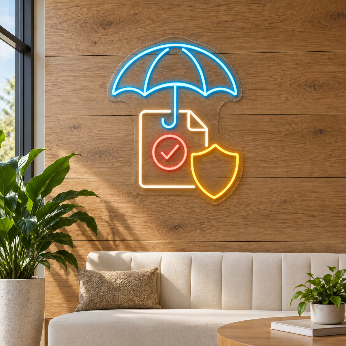 Umbrella & Policy Shield LED Neon Sign for Insurance Agencies - interior setting