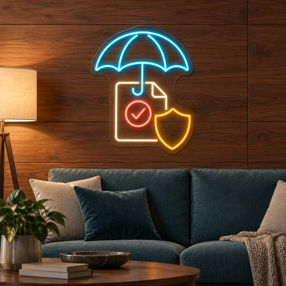 Umbrella & Policy Shield LED Neon Sign for Insurance Agencies - interior setting