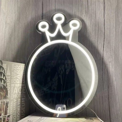 Princess Crown LED Neon Mirror Sign for Vanity, Bedroom & Cute Room Decor
