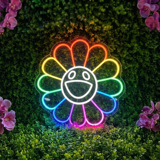 Rainbow Smiley Flower LED Neon Sign Colorful Happy Flower Neon Light for Room Wall Decor