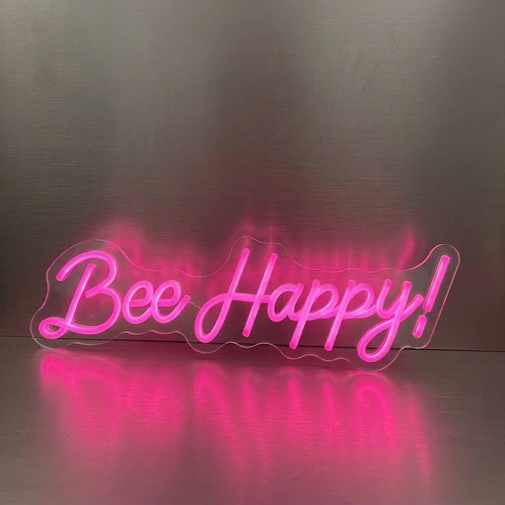 Bee Happy LED Neon Sign Motivational Quote Neon Light for Room Wall Decor